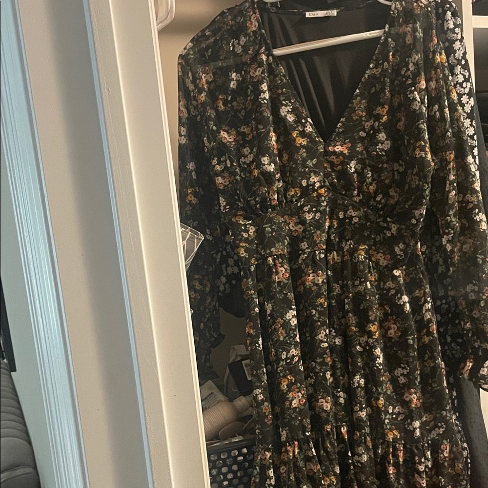 Dex Black Floral Long Sleeve Dress